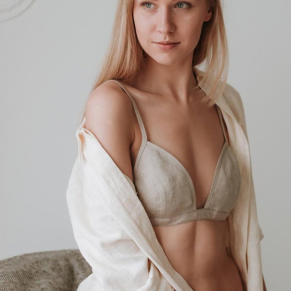 Undyed Linen Triangle Bralette Bra  34 A 34 B